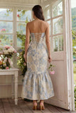 Vestido Midi de Sirena Azul Polvoriento Jacquard