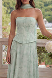 Corsé A-Line de gasa Dusty Sage Dusty Strapless