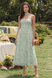 Vestido Midi de tirantes finos de gasa con estampado de salvia polvorienta