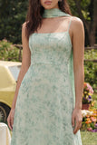 Vestido Midi de tirantes finos de gasa con estampado de salvia polvorienta