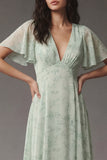 Vestido Midi Sage Sage de escote en V con escote en V y manga corta