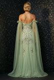 Corsé verde con volantes y bordado sin tirantes para vestido de noche sirena con abertura