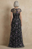 Vestido largo de Madre de la Novia bordado azul en línea A