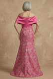 Fucsia floral descubierto Sirena Largo vestido de Madre de la Novia con abertura