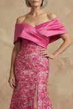 Fucsia floral descubierto Sirena Largo vestido de Madre de la Novia con abertura