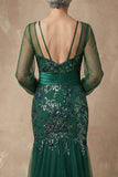 Vestido de Madre de la Novia de manga larga de sirenas verde oscuro