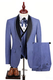 Trajes de baile de graduación azules de 3 piezas con un solo botón y solapa