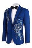 Traje azul de dos piezas con solapa de muesca y botón para hombre con lentejuelas