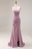 Vestido largo largo de baile de sirena ciruela ciruela tirante con abertura