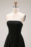 Vestido formal sin tirantes de encaje negro Línea A Long con cremallera trasera