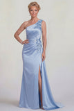 Vestido de Satén de la Novia de Sirena Azul con un hombro y abertura