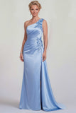 Vestido de Satén de la Novia de Sirena Azul con un hombro y abertura