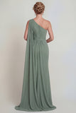 Vestido de madre de la novia de chiffon de salvia polvoriento con un solo hombro y capa lateral