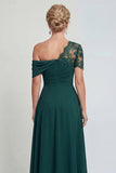 Vestido de madre de la novia verde oscuro de un hombro con línea A aplicada y abertura