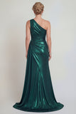 Vestido largo de sirena verde oscuro de un solo hombro con abertura