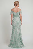 Vestido de Sirena Verde de Lentejuelas Verde Madre de la Novia con bordados