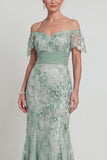 Vestido de Sirena Verde de Lentejuelas Verde Madre de la Novia con bordados