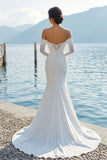 Vestido de novia Bohemio con cola de sirena de marfil al hombro descubierto y mangas