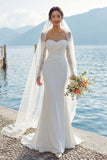 Vestido de novia Bohemio con cola de sirena de marfil al hombro descubierto y mangas