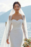 Vestido de novia Bohemio con cola de sirena de marfil al hombro descubierto y mangas