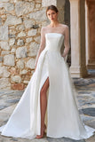 Vestido de novia bohemio de manga larga con cuentas y mangas largas con cuentas y corte brillante