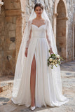 Vestido de novia bohemio de manga larga de manga larga con abertura