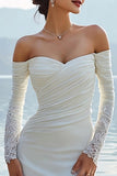 Vestido largo de novia de sirena marfil con apliques