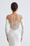 Vestido largo de novia de sirena marfil con apliques