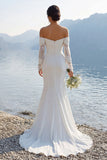 Vestido largo de novia de coraje sirena con encaje de marfil