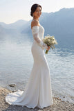 Vestido largo de novia de coraje sirena con encaje de marfil