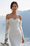 Vestido largo de novia de coraje sirena con encaje de marfil