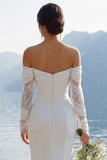Vestido largo de novia de coraje sirena con encaje de marfil