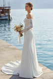 Vestido largo de novia Sirena con Encaje de Marfil y Lazo