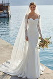 Vestido de novia de encaje largo con sirenas de marfil y apliqueos