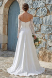 Vestido de novia largo de gasa tirantes sin tirantes en línea A de marfil con abertura