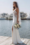 Vestido largo de novia de satén apasionado sirena de marfil con abertura