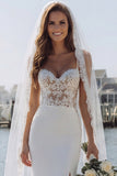 Vestido largo de novia de satén apasionado sirena de marfil con abertura