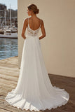 Vestido de novia de cola barrido de encaje de gasa A Ivory A Line