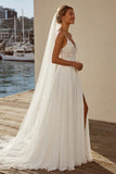 Vestido de novia de cola barrido de encaje de gasa A Ivory A Line