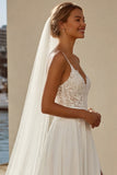 Vestido de novia de cola barrido de encaje de gasa A Ivory A Line
