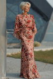 Vestido de Madre de la Novia con enfunda floral rosa polvoriento y manga larga