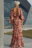 Vestido de Madre de la Novia con enfunda floral rosa polvoriento y manga larga