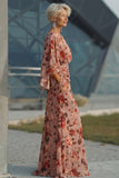 Vestido de Madre de la Novia con enfunda floral rosa polvoriento y manga larga