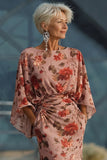 Vestido de Madre de la Novia con enfunda floral rosa polvoriento y manga larga