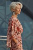 Vestido de Madre de la Novia con enfunda floral rosa polvoriento y manga larga