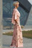 Vestido de Madre de la Novia con estampado de flores de rosa polvoriento y mangas acampanadas