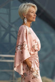 Vestido de Madre de la Novia con estampado de flores de rosa polvoriento y mangas acampanadas