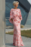 Vestido de Madre de la Novia con flores de rosa polvorienta y mangas acampanadas