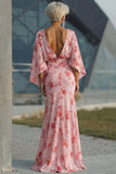 Vestido de Madre de la Novia con flores de rosa polvorienta y mangas acampanadas