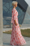 Vestido de Madre de la Novia con flores de rosa polvorienta y mangas acampanadas
